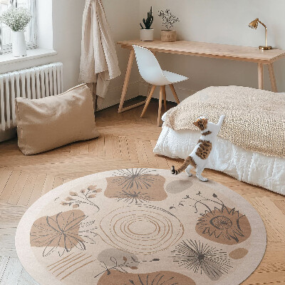 Covor rotund din vinil Linii pătate și plante model abstract boho
