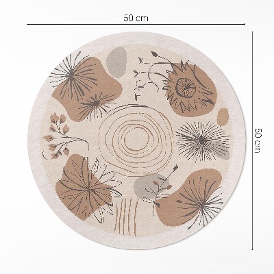 Covor rotund din vinil Linii pătate și plante model abstract boho