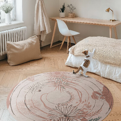 Covor rotund din vinil Flori și plante model boho