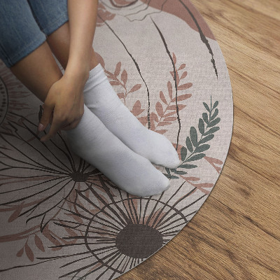 Covor rotund din vinil Flori și plante model boho