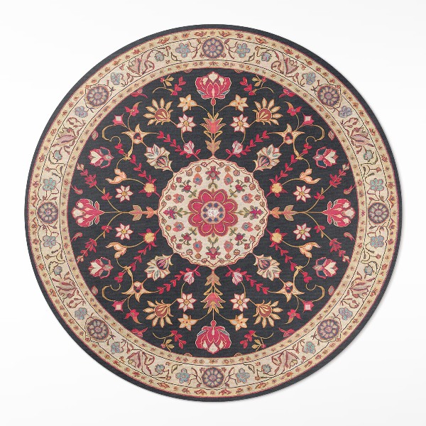 Covor rotund din vinil Ornament cu flori și frunze stil turcesc