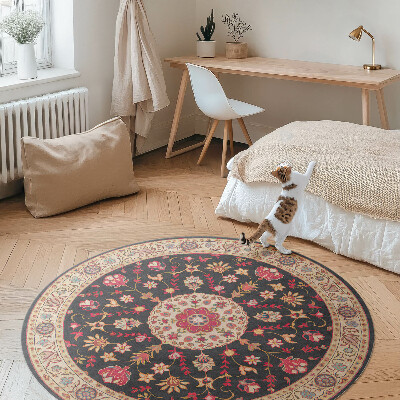 Covor rotund din vinil Ornament cu flori și frunze stil turcesc