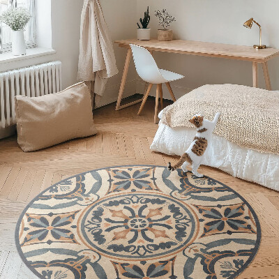 Covor rotund din vinil Mozaic antic cu motiv floral de epocă