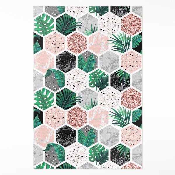 Covor de vinil acasă Hexagoane tropicale Plante și pietre