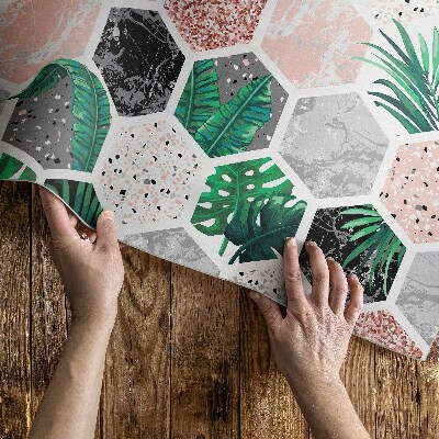 Covor de vinil acasă Hexagoane tropicale Plante și pietre