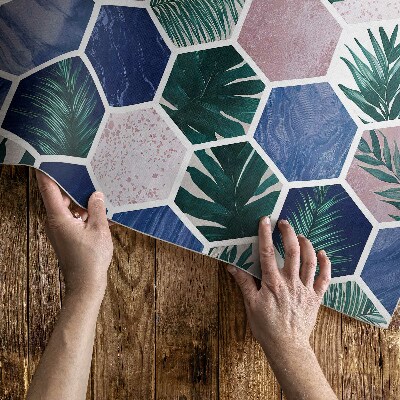 Covor de vinil acasă Dale de hexagoane motiv plantă și piatră