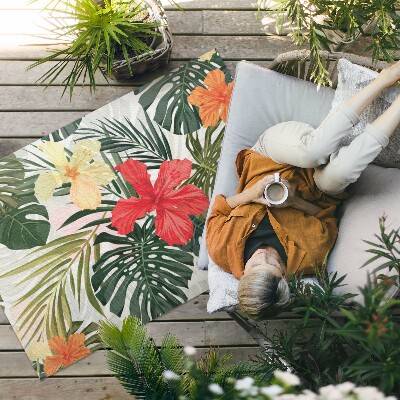 Covor interior din vinil Frunze și flori de monstera tropicală