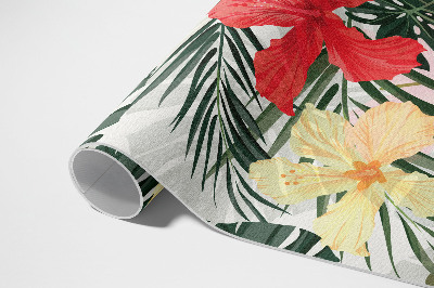 Covor interior din vinil Frunze și flori de monstera tropicală
