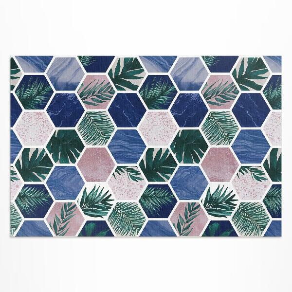 Covor de vinil acasă Plăci hexagonale motiv de plante și piatră