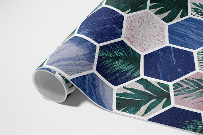 Covor de vinil acasă Plăci hexagonale motiv de plante și piatră