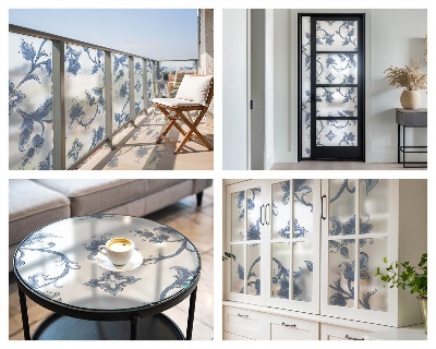 Ornament floral Folie opacă geam cu model vitraliu