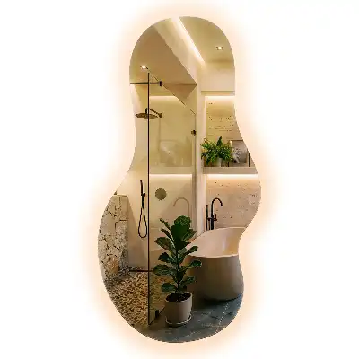Oglindă organică suspendată cu iluminare LED și formă unică