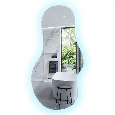 Oglindă organică suspendată cu iluminare LED și formă unică