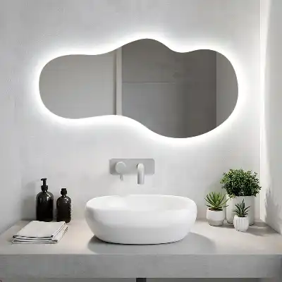 Oglindă organică suspendată cu iluminare LED și formă unică