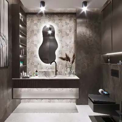 Oglindă organică suspendată cu iluminare LED și formă unică