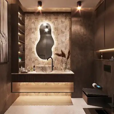 Oglindă organică suspendată cu iluminare LED și formă unică