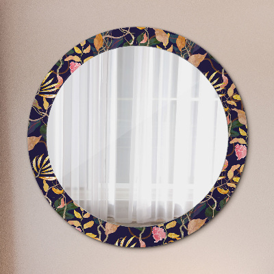 Oglinda rotunda rama cu imprimeu Plante de acuarelă