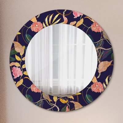 Oglinda rotunda rama cu imprimeu Plante de acuarelă