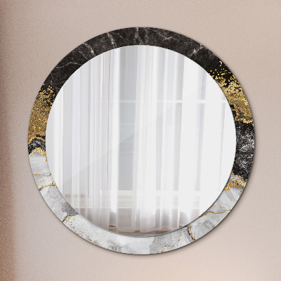 Oglinda rotunda rama cu imprimeu Marmură și aur