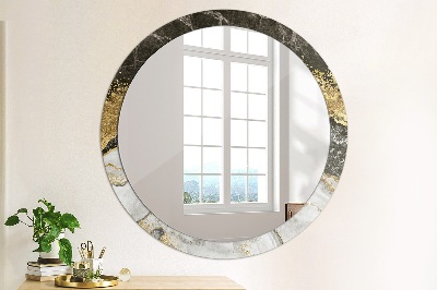 Oglinda rotunda rama cu imprimeu Marmură și aur