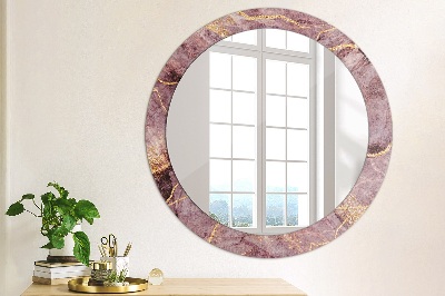 Oglinda rotunda rama cu imprimeu Marmură cu adăugarea de aur