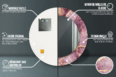 Oglinda rotunda rama cu imprimeu Marmură cu adăugarea de aur