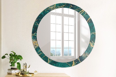 Oglinda cu decor rotunda Marmură verde de malachit
