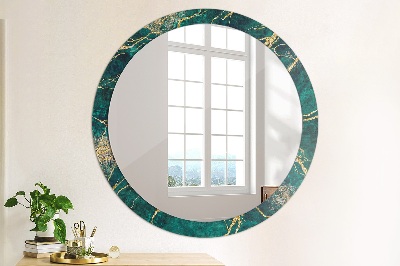 Oglinda cu decor rotunda Marmură verde de malachit
