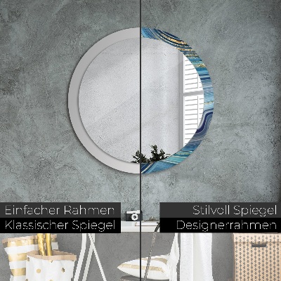 Oglinda rotunda rama cu imprimeu Marmură albastră