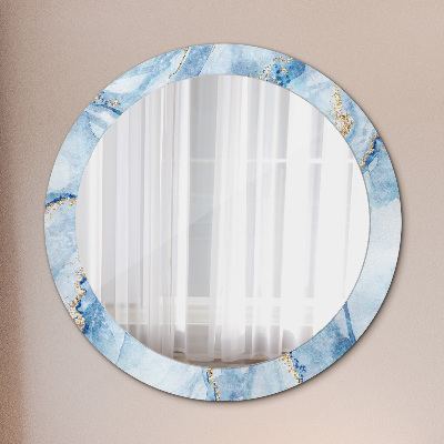 Oglinda rotunda rama cu imprimeu Aur de marmură albastră