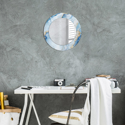 Oglinda rotunda rama cu imprimeu Aur de marmură albastră