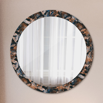 Oglinda rotunda imprimata Frunze tropicale întunecate