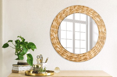 Oglinda rotunda rama cu imprimeu Textura de stuf