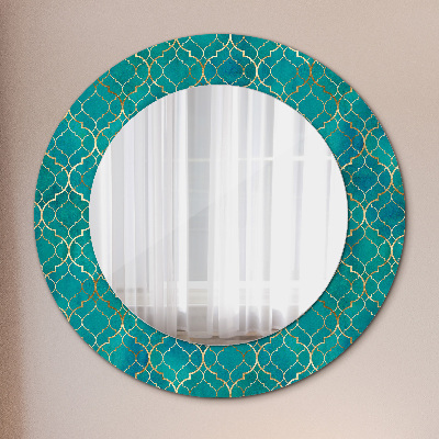 Oglinda rotunda imprimata Compoziție verde și auriu