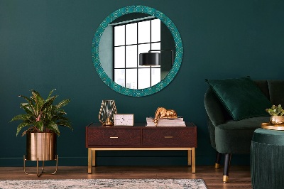 Oglinda rotunda imprimata Compoziție verde și auriu