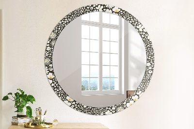 Oglinda rotunda rama cu imprimeu Margaretă de fildeș