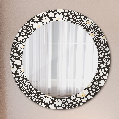 Oglinda rotunda rama cu imprimeu Margaretă de fildeș