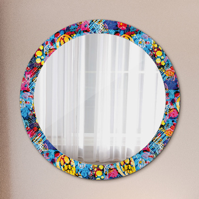 Oglinda rotunda rama cu imprimeu Scriburi colorate