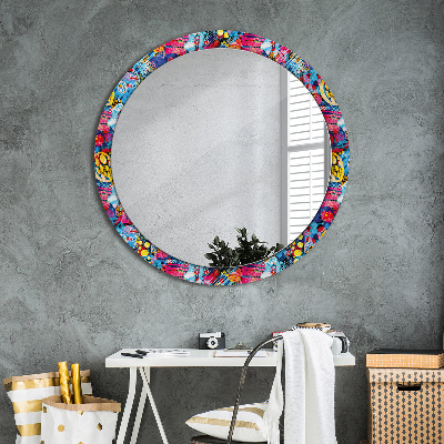 Oglinda rotunda rama cu imprimeu Scriburi colorate