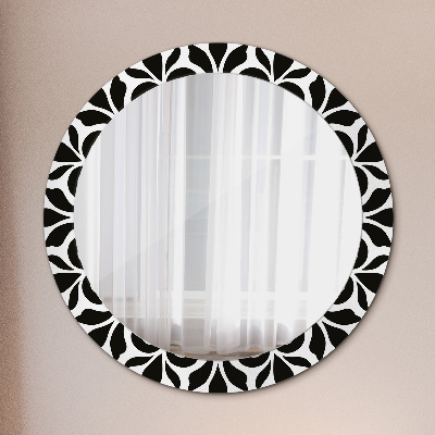 Oglinda rotunda imprimata Ornament geometric negru