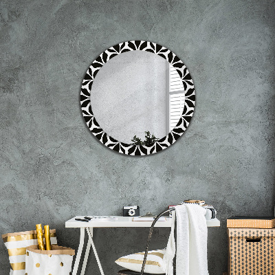 Oglinda rotunda imprimata Ornament geometric negru