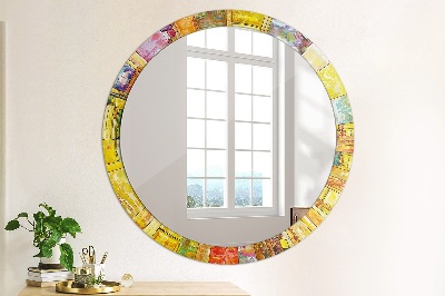 Oglinda rotunda rama cu imprimeu Fereastră colorată cu vitralii