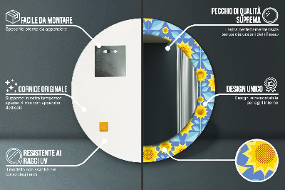 Oglinda rotunda rama cu imprimeu Floarea-soarelui geometrică