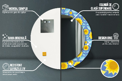 Oglinda rotunda rama cu imprimeu Floarea-soarelui geometrică