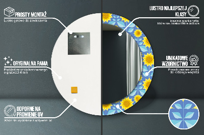 Oglinda rotunda rama cu imprimeu Floarea-soarelui geometrică