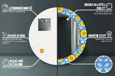 Oglinda rotunda rama cu imprimeu Floarea-soarelui geometrică