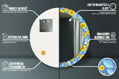 Oglinda rotunda rama cu imprimeu Floarea-soarelui geometrică