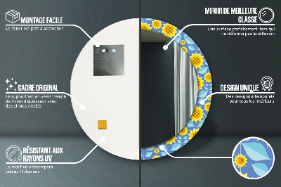 Oglinda rotunda rama cu imprimeu Floarea-soarelui geometrică