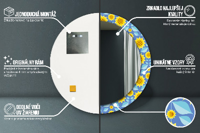 Oglinda rotunda rama cu imprimeu Floarea-soarelui geometrică