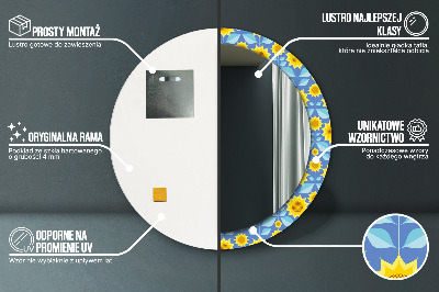 Oglinda rotunda rama cu imprimeu Floarea-soarelui geometrică